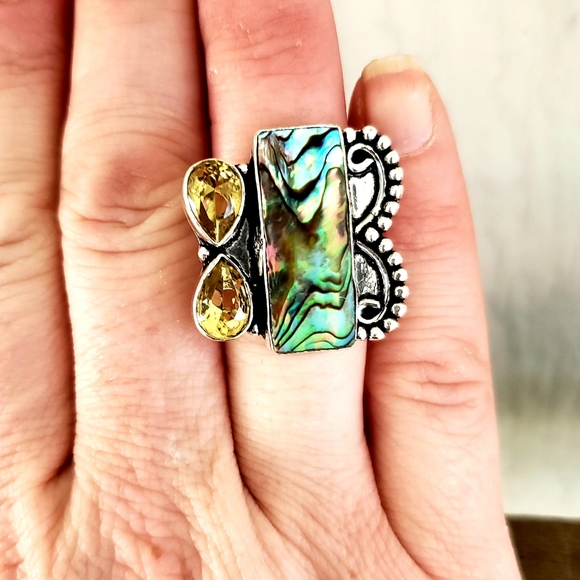 New Abalone Shell and Citrine 925 Silver Ring. - Picture 1 of 8